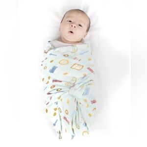 Loulou LOLLIPOP Breakfast Muslin Swaddle Blanket Blue 47x47 NWT Baby Gift